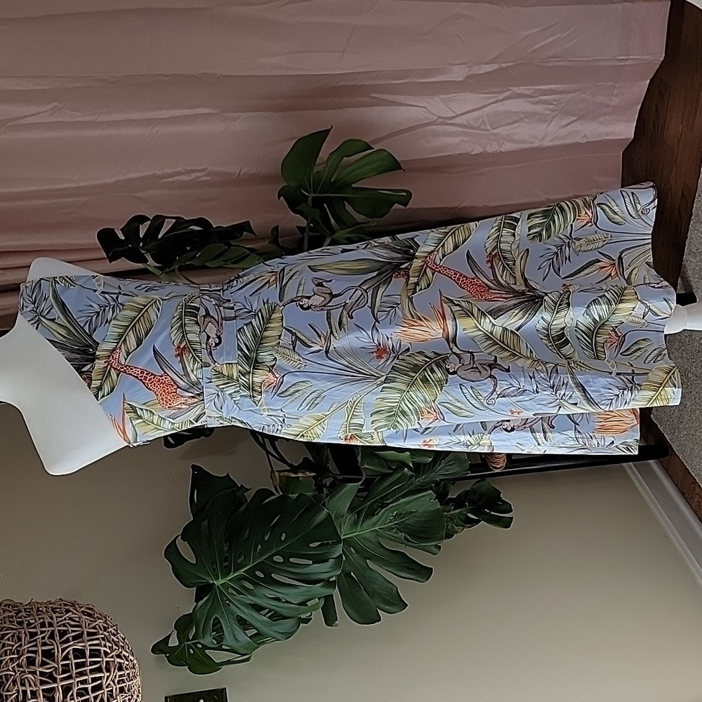 Ann Taylor Blue Jungle Floral Monkey Toga Dress Size 4 EUC - Picture 4 of 12